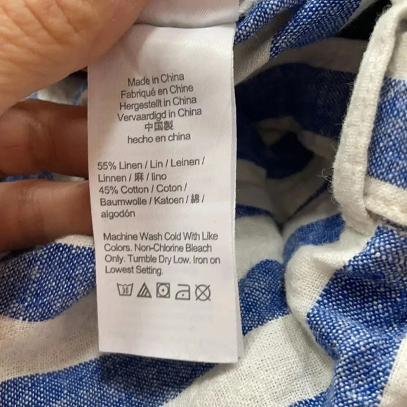 J Crew Factory linen blend paper bag waist striped pants Size 0 Blue White - Picture 12 of 13